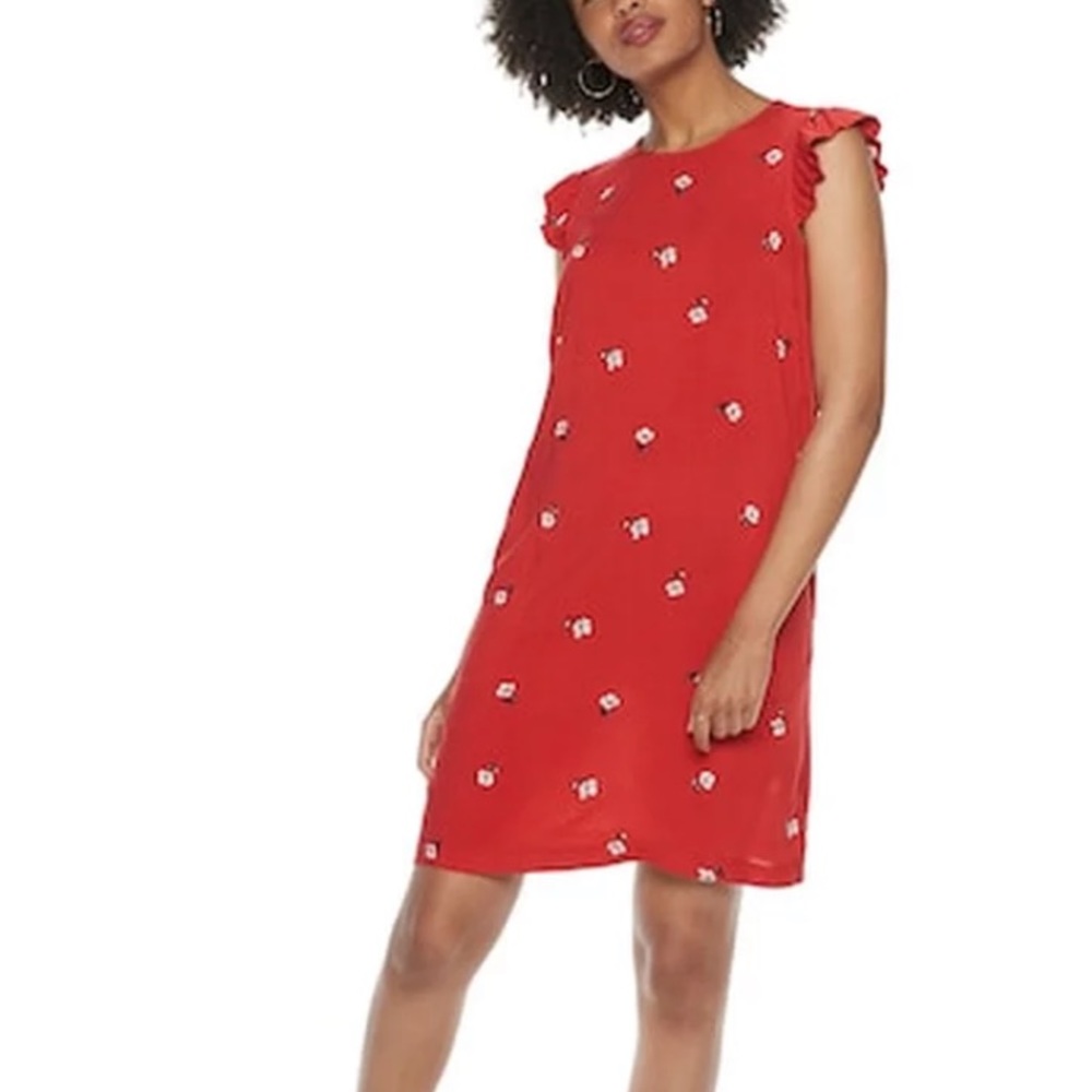 POPSUGAR NWT Red Floral Butterfly Ruffle Sleeve Dress Size Extra Small